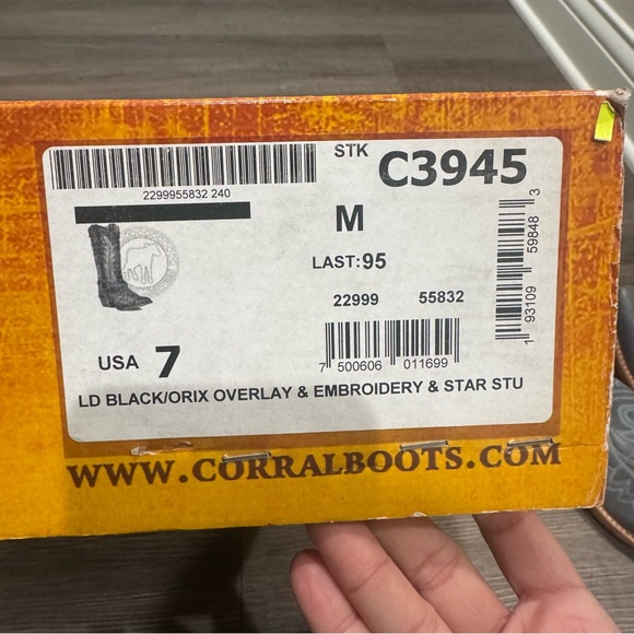 Corral Star Stud Embroid 13” Black Orix Overlay Cowboy Leather Boot C3945 - Picture 12 of 13